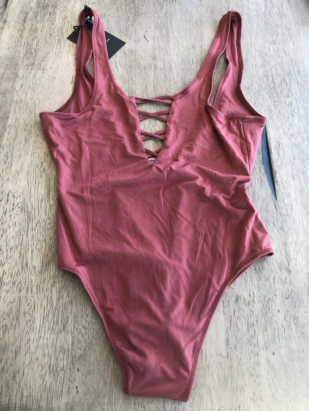 Chaser Rust Red Colored Criss-Cross One Piece Swim Suit - M